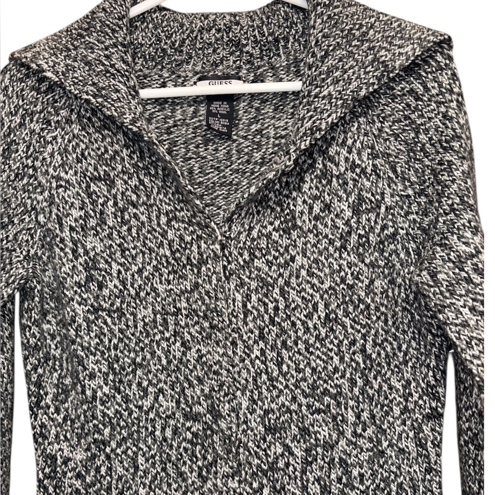 GUESS Jeans Women’s Gray Tweed Ribbed Knit Wool Blend Cardigan Sweater Tunic - Picture 3 of 8